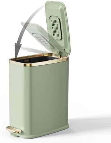 CEROELDA Small Bathroom Trash Can with Lid-5L/1.3 Gal-Soft Close Lid-Green by WelcometoCEROELDA