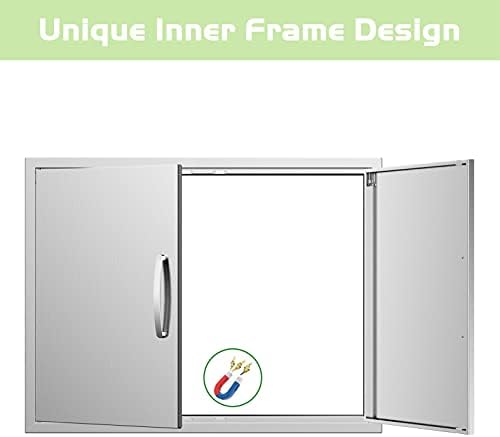 Outdoor Kitchen Doors 30W x 23H Inch, Double BBQ Access Doors 304 Stainless Steel for Outdoor Kitchen Cabinet Grill Station or BBQ Island - Image 4