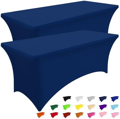 Smiry 2 Pack Spandex Table Cloth 8FT, Elastic Fitted Navy Tablecloth by Smiry