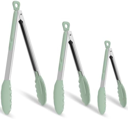 HOTEC Stainless Steel Kitchen Tongs with Silicone Tips, Set of 3-7",9" &12" by Hotec