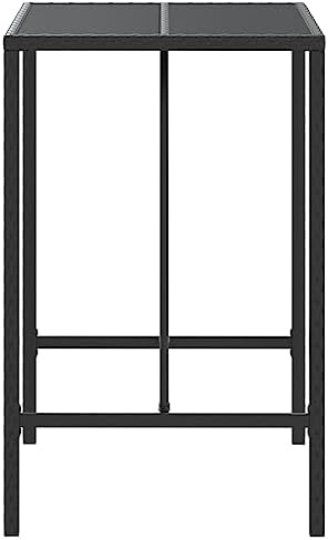 Bar Table with Glass Top Black Poly Rattan Tall Modern Versatile Garden Table Outdoor Dining Patio Terrace Backyard Outdoor Eating Garden Dining Furniture Patio - Image 5