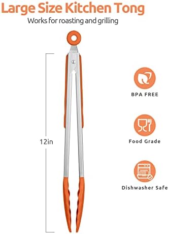U-Taste Kitchen Tong for Cooking, 600ºF Heat-Resistant Silicon, 12in/Orange - Image 2