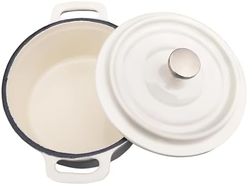 Flavehc Mini Cocotte 16 oz Mini Dutch Oven 0.5 qt. Cast Iron Garlic Roaster for Oven Garlic Confit Pot Ramekins with Lids Oven Safe Set of 2, White - Image 4