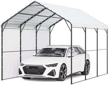 VEVOR Heavy Duty Metal Carport, 10' x 15' Outdoor Carport with Galvanized Steel Frame & Roof, Car Tent Garage Shade with Removable Sidewalls, Multi-Use Car Shelter for Pickup, Boat, Car & Tractors by VEVOR