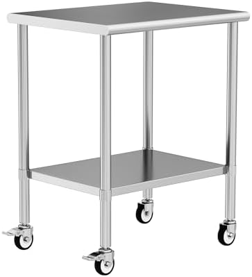 Stainless Steel Work Table with Wheels, 24x30 Inch NSF Kitchen Prep Table with Adjustable Undershelf for Commercial Restaurant, Garage, Outdoor BBQ by Chingoo
