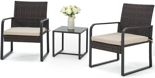 Bezseller 3-Piece Patio Furniture Set, Wicker Bistro Set, Brown by Bezseller