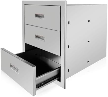 Outdoor Kitchen Triple Drawers 18'' W x 23'' H x 23.1'' D Stainless Steel BBQ Island Drawers with Handle Enclosed Built-in Flush Mount Drawer for Outdoor Kitchen Island Patio Grill Station by Fsehyue