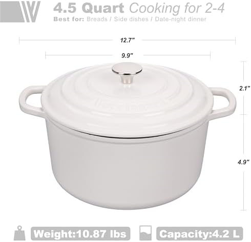 VORRINGARD Enameled Cast Iron Dutch Oven Pot with Lid, for Sourdough Bread Baking, Round Dutch Ovens, 4.5 Quart, White - Image 2