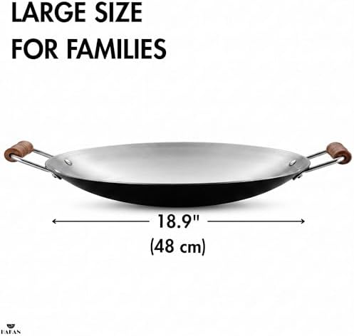 Hakan Stainless Steel Sauté Pan | Frying Pan with Wooden Handles | Barbeque Plate, Wide Shallow Cooking Pan for Stir Fry, Outdoor Cooking BBQ Cookware Pan, Skillet (Large 18.9 in) - Image 2