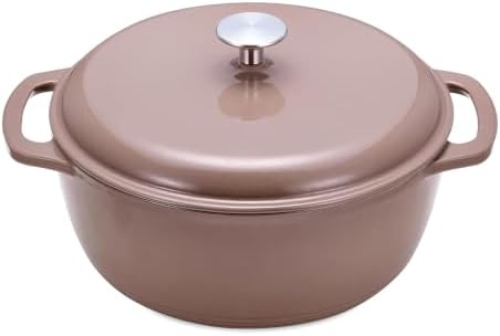Amazon Basics Enameled Cast Iron Dutch Oven Pot With Lid, 7.3-Quart, Round, Dual Handles, Heavy-Duty, Oven Safe for Stews, Roasting & Baking, Clay by AmazonBasics