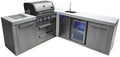 Mont Alpi Premium 82"W x 88"D Stainless Steel L-shaped Modular Outdoor Kitchen Island with Refrigerator Faucet and Sink + 32"W 4-Burner BBQ Gas Grill + Granite Countertops + Storage Cabinets + Drawers by MontAlpi