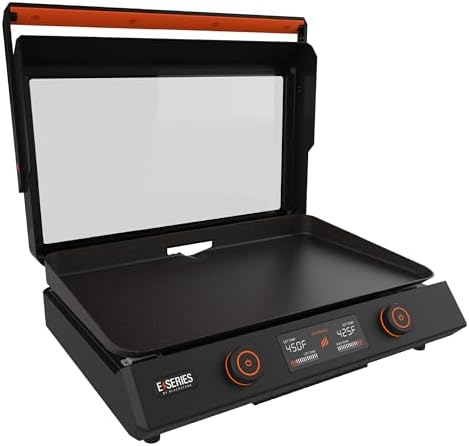 Blackstone 22-Inch Electric Griddle - 1600W Non Stick Ceramic Titanium Coated Stainless Steel Tabletop Griddle with EZ-Touch Control Dial, LCD Display, Patented Rotate & Remove Glass Hood - 8001 by Unknown