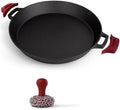 Cuisinel Cast Iron Skillet + Chainmail Scrubber Cleaner - 17"-Inch Dual Handle Braiser Frying Pan + Silicone Handle Covers - Pre-Seasoned Oven, Grill, BBQ, Stovetop, Fire Cookware - Indoor/Outdoor Use by Cuisinel
