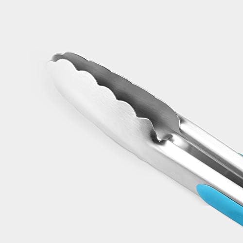Premium 304 Stainless Steel Tongs Set – 12" Grill Tongs & 9" Cooking Tongs, Heat Resistant up to 600°F, Wavy Grip Head, Non‑Slip Handle with Locking Clip & Hanging Loop, Dishwasher Safe, Blue - Image 2
