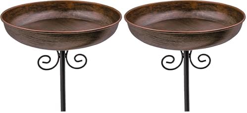 Small Metal Bird Bath for Outdoors, 10" Dia Bowl with Stake Birdbaths Garden Yard Lawn Decor 0.4 Gallon (Pack of 2) by OUISJYER