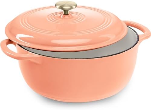 Best Choice Products 7.5 Quart Enamel Cast-Iron Round Dutch Oven, Family Style Heavy-Duty Pre-Seasoned Cookware for Home, Kitchen, Dining Room, Oven Safe w/Lid, Dual Handles - Peach Sorbet by BestChoiceProducts