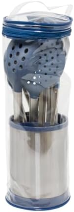 Glad Kitchen Utensils Set, 8pcs - Nonstick Cooking Tools with Stainless Steel Handles & Rotating Utensil Holder - Turners, Ladle, Spoon, Tongs, Spaghetti Server, and Skimmer - Dishwasher Safe, Blue - Image 6