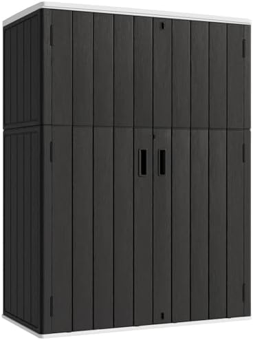 KINYING Outdoor Vertical Storage Shed,57 Cu.ft Outdoor Storage Cabinet Waterproof,Resin Sheds & Outdoor Storage Clearance for Garden,Patio,Backyard,Lockable (Black) by KINYING