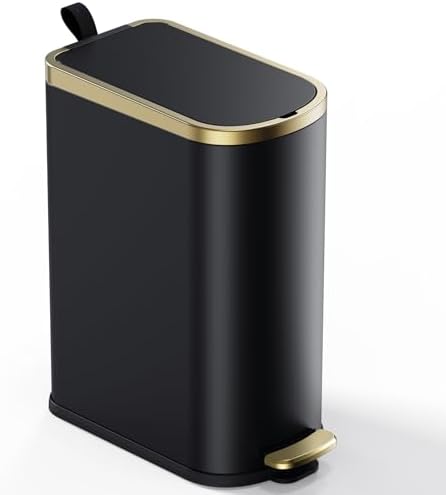 CEROELDA Small Bathroom Trash Can with Lid-10L/2.6 Gal-Soft Close Lid-Black by WelcometoCEROELDA