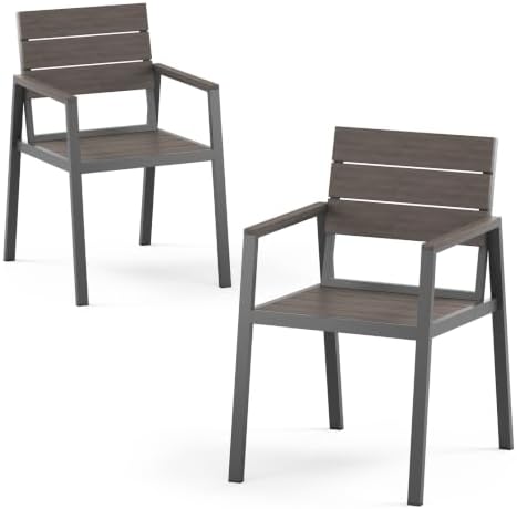 Outdoor Dining Chiars Set of 2, Aluminum Patio HDPS Outdooor Dining Chiars, All Weather Patio Furniture Set (Charcoal) by ComfCove