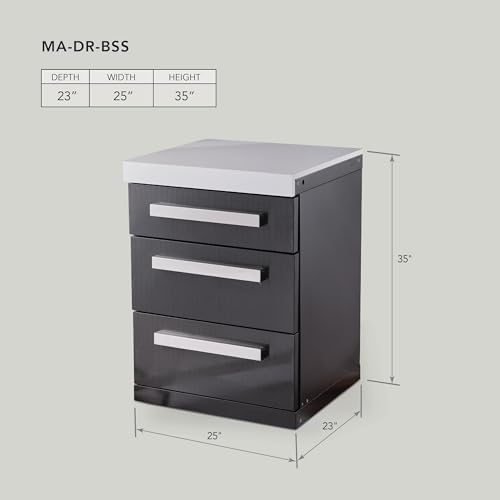 Mont Alpi 3-Drawer Right Cabinet Module - Black Stainless Steel | Soft-Close Slides | White Granite Top | Fits MAi805 & MAi400 | 25" W - Image 2