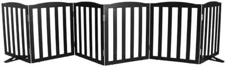 Freestanding Dog Gate Indoor,Doggie Gate Foldable Pet Gates for Doorways,Stairs or Hallways, Wooden Black Pet Gate for the House, Pet Fence with Support Feet Included,24 "Height-6 Panels by SFJC
