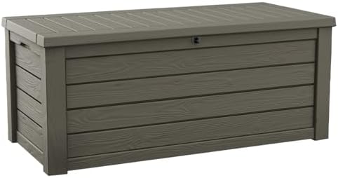 Keter Westwood 150 Gallon Resin Large Outdoor Storage Box for Patio Furniture, Outdoor Cushions, Garden Tools and Pool Floats, Taupe by Unknown