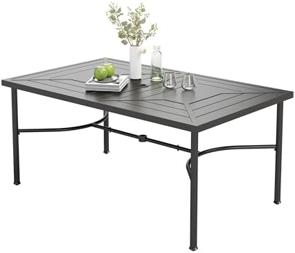 MIXPATIO Patio Table for 6, 64" Black Metal Dining Table w/Umbrella Hole by MIXPATIO