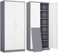 Yizosh Metal Garage Storage Cabinet with 2 Doors and 5 Adjustable Shelves - 71" Steel Lockable File Cabinet,Locking Tool Cabinets for Office,Home,Garage,Gym,School (Gray White) by Yizosh
