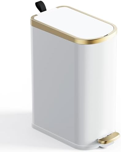 CEROELDA Small Bathroom Trash Can with Lid-10L/2.6 Gal-Soft Close Lid-White by WelcometoCEROELDA