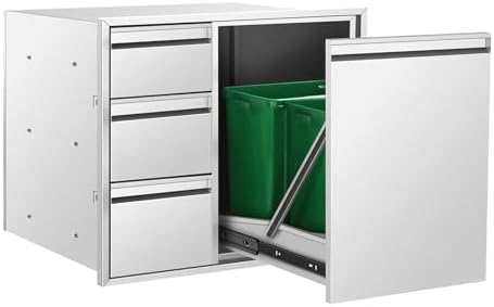 POPMOON Outdoor Kitchen Drawer Combo 28x22x19.5in with 2 Trash Bin Cabinet by POPMOON