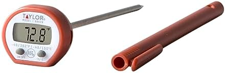 Taylor Instant Read Digital Meat Food Grill BBQ Cooking Kitchen Thermometer, Comes with Pocket Sleeve Clip, Red by Taylor