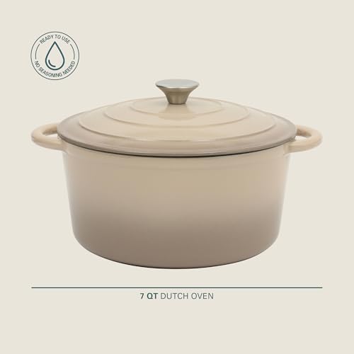 Gibson Home Addlestone 7 Qt Enameled Cast Iron Dutch Oven Pot with Lid – Round, Oven Safe to 500°F, Ideal for Bread Baking & Stews - Gradient Taupe - Image 2