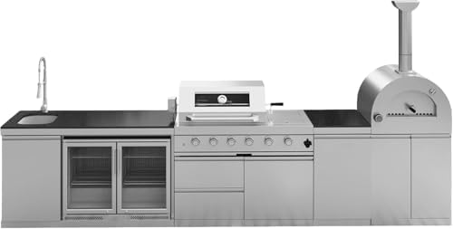 150" Outdoor Kitchen Island,108,000 BTU Propane BBQ Grill with Pizza Oven,Rotisserie,Double Door Refrigerator,Granite Countertop,Storage Cabinets & Drawers,Stainless Steel Build. - Image 5