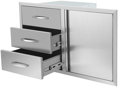 38.3''W x 22.7''H x 20.7''D Outdoor Kitchen Drawer Combo Cabinet BBQ Access Triple Drawers Combo with Single Door for BBQ Island Grill Station by YourFriends