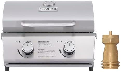Monument Grills Tabletop Propane Gas Grill for Outdoor Portable Camping Cooking with 1 Pound Tank Adapter(2 items) by MonumentGrills