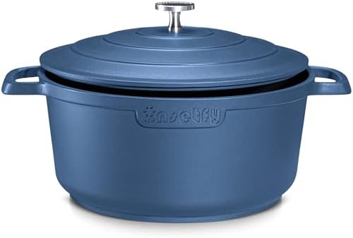 Large Dutch Oven Pot with Lid-7.5QT Cast Aluminum Oven Pot with Two Handles Lightweight for Bread Baking Braising and Roasting(Blue) by INSETFY