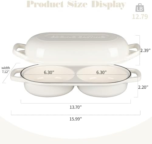 EDGING CASTING Enameled Cast Iron Double Bread Dutch Oven, White - Image 2