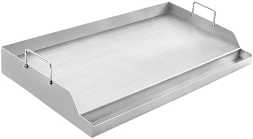 GasSaf 25" x 16" Stainless Steel Griddle Universal for Gas & Charcoal Grills, Large Flat Top with Grease Groove, Heat Evenly, Great for Parties, Camping & Tailgating, Outdoor Cooking Flat Pan by GasSaf
