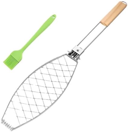 Fish Grilling Basket Fish Holder Kabob Salmon Shrimp Seafood Cage Rack with Oil Brushes by Unknown