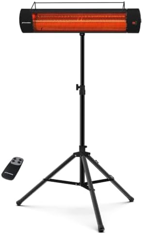 ThermoMate Infared Patio Heater for Outdoor with Tripod, Electric 1500W IP65 Waterproof with Remote, 3 Heating Levels & 24H Timer for Restaurant Backyard, Plug-in 120V Black by ThermoMate