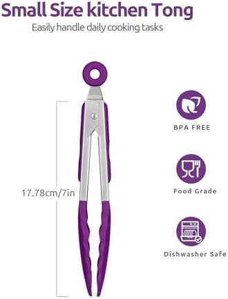 U-Taste Kitchen Tong for Cooking, 600ºF Heat-Resistant Silicone, 7in/Purple - Image 2