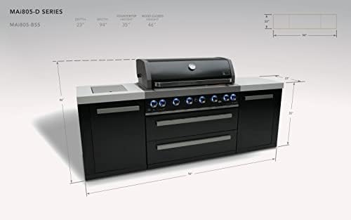 Mont Alpi Black Stainless Steel 94"W x 23"D x 46"H Modular Outdoor Kitchen Island with Infrared Side Burner+ 44"W 6-Burner BBQ Gas Grill + Granite Countertops + Rotisserie + Chopping Board + Cover - Image 2