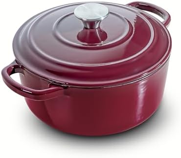 7 QT Merlot Enameled Cast Iron Dutch Oven with Lid by Unknown