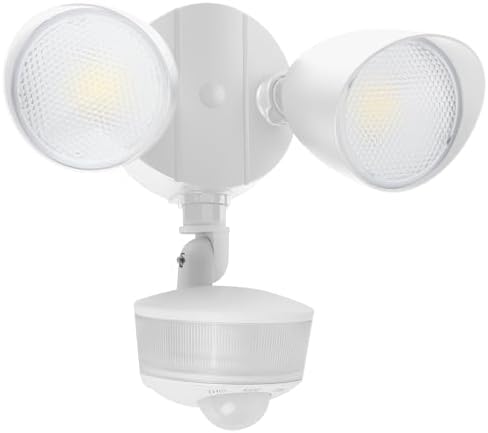 LUTEC 34W 3700 Lumen LED Security Light Motion Sensor Outdoor Lights with Night Light, 5000K Daylight, IP65 Waterproof, Dusk to Dawn, Hardwired Motion Detector Flood Light for Garage, Yard-White by LUTEC