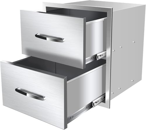 Pull Out Trash Drawer, Lower Sliding Rails Stainless Steel Roll Out Trash Bin Pull Out Tray With Handle For Outdoor Kitchen BBQ Island Grill Station,Double Drawers by OLIPIC