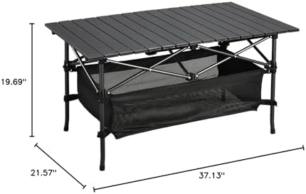WUROMISE Lightweight Aluminum Folding Camping Table (37.13” x 21.57” x 19.69”), Portable Roll-Up Design for Outdoor, Camping, Beach, BBQ, Patio, and Picnic, Durable & Waterproof with Carrying Bag - Image 3