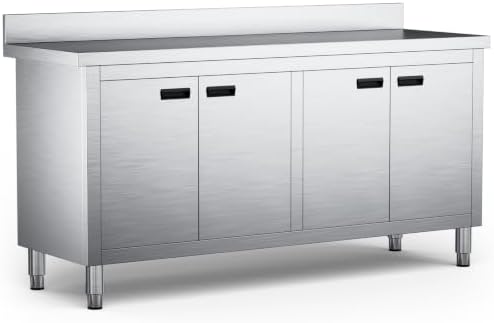 71“ Stainless Steel Work Table with Cabinet, 5-Door Storage Cabinet by Unknown