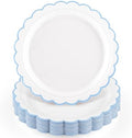 NatNarr 30 Pcs Light Blue Plates 9" Scalloped Blue and White Dessert Plates by NatNarr