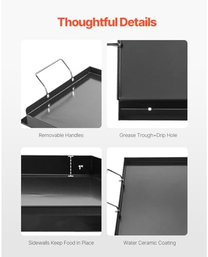 VEVOR Carbon Steel Griddle, Flat Top Plate, Griddle for BBQ Charcoal/Gas Gril with 2 Handles, Rectangular Flat Top Grill with Extra Drain Hole for Tailgating and Party - Image 3